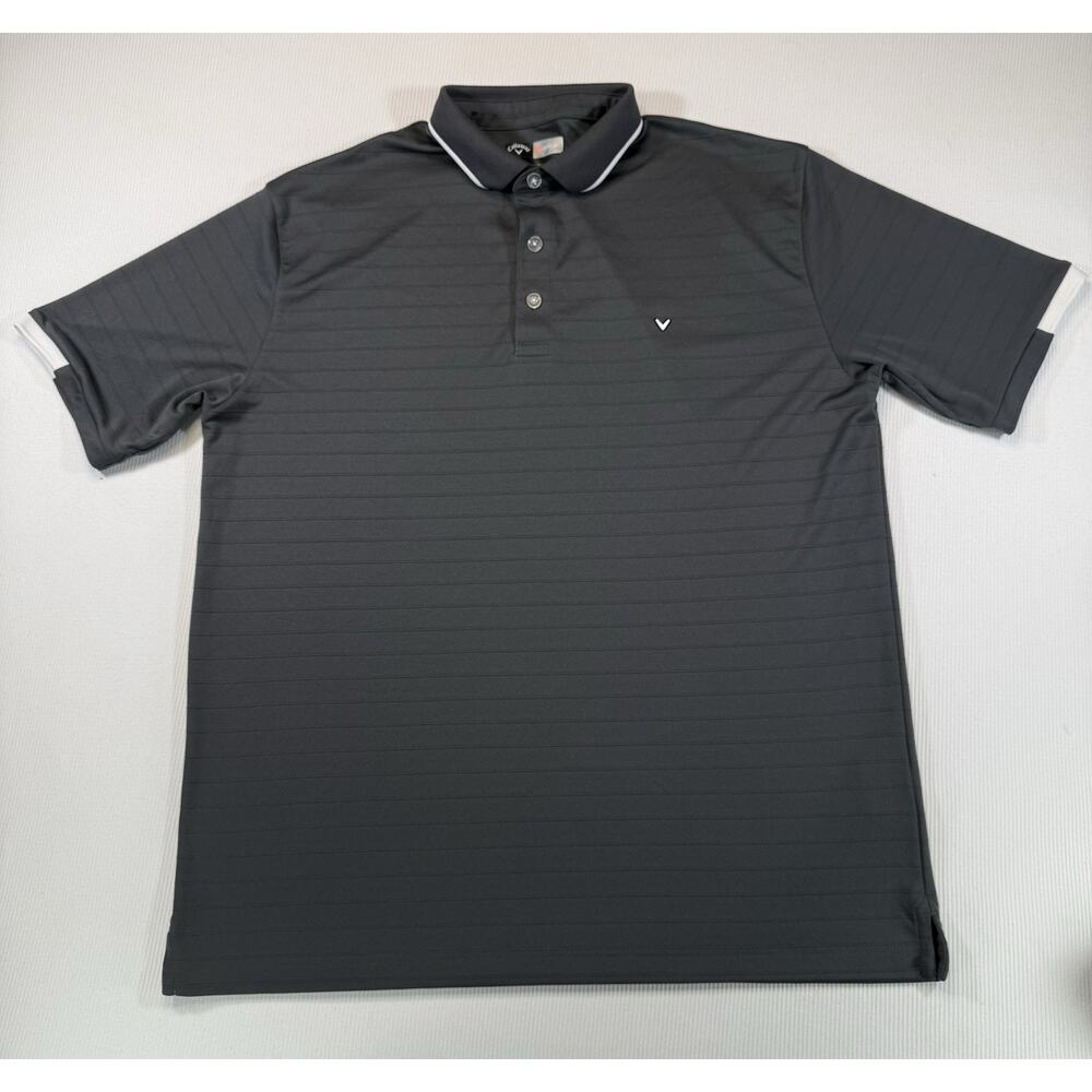 Callaway Opti-Dri Golf Polo Shirt Mens Large Gray Striped Performance